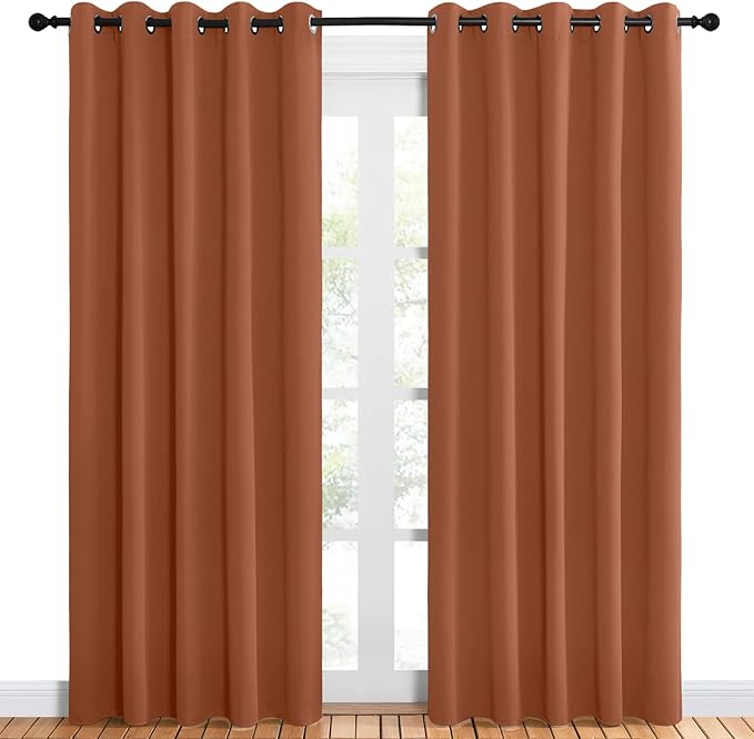NICETOWN Room Darkening Draperies Window Curtain Panels, Burnt Orange, 2 Panels, W60 x L84 -inch, Thermal Insulated Grommet Room Darkening Curtains for Bedroom