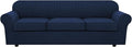 4 Piece Stretch Sofa Covers for 3 Cushion Couch Covers Furniture Slipcovers for Living Room (1 Base Cover Plus 3 Seat Cushion Covers) Thicker Jacquard Fabric Cover (XL Sofa, Navy)