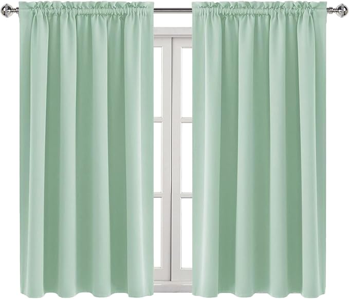 DWCN Blackout Curtains Room Darkening Thermal Insulated Bedroom Curtains Window Curtain Panels, 52 x 45 inches Long, Set of 2 Light Green Rod Pocket Drapes