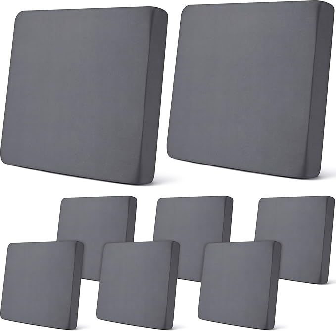 Newwiee 8Pcs Patio Cushion Covers Stretch Outdoor Cushion Cover Replacement for Patio Furniture Sofa Couch Slipcovers, Soft Flexibility Washable Furniture Protector(Waterproof Pure,Dark Gray)