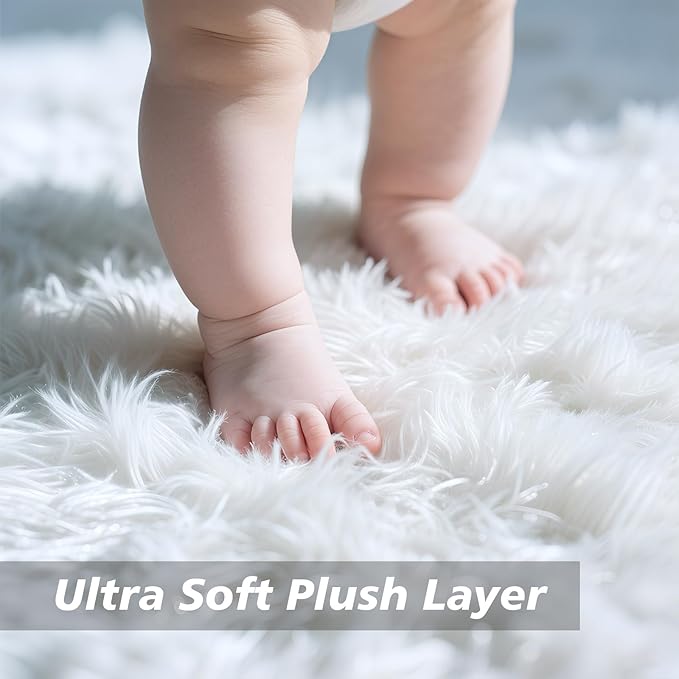 Shag Area Rug for Bedroom 4x6,White Fluffy Area Rugs for Living Room,Soft Fuzzy Rug Non-Shedding Indoor Plush Carpet for Kids Bedroom Nursery Dorm Home Decor