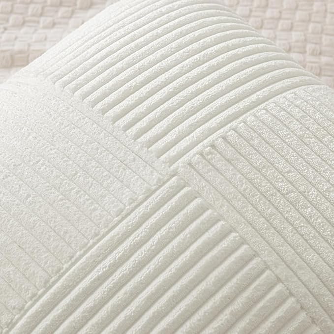 MIULEE White Decorative Throw Pillow Covers 18x18 Inch for Couch Bed Sofa Pack of 2 Boho Farmhouse Throw Pillows Soft Cross Corduroy Patchwork Textured Cushion Cases