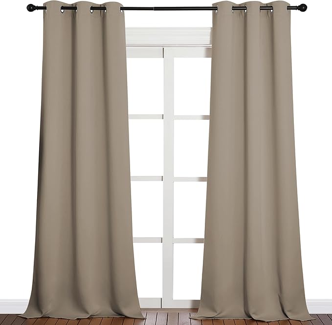 NICETOWN Patio Glass Door Blackout Curtains for Bedroom/Living Room, Privacy Panel Drapes for Dining and Guest Room (Taupe, 42 inches Wide x 90 inches Long, 1 Pair)
