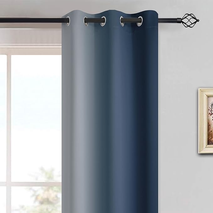 Yakamok Room Darkening Ombre Curtains 63 Inch Length, Navy Blue and Greyish White Thermal Insulated Gradient Color Curtains,Light Blocking Grommet Window Drapes for Bedroom,42 Inch Width,2 Panels