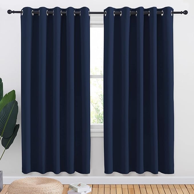 NICETOWN Blackout Curtain Panels, Window Treatment Energy Saving Thermal Insulated Solid Grommet Blackout Drapes/Draperies (Navy, 1 Pair, 70 by 72-inch)