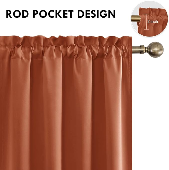 DWCN Blackout Curtains Thermal Insulated, Energy Saving & Noise Reducing Bedroom and Living Room Curtains, Burnt Ochre, W 52x L 84 Inch, Set of 2 Rod Pocket Curtain Panels