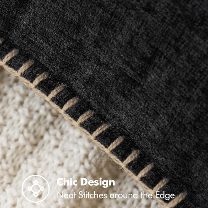 MIULEE Pack of 2 Couch Throw Pillow Covers 18x18 Inch Black Farmhouse Decorative Pillow Covers with Stitched Edge Soft Chenille Solid Dyed Spring Pillow Covers for Sofa Bed Living Room