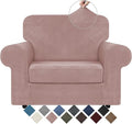 WEERRW Velvet Stretch Chair Sofa Slipcover - 2 Pieces Luxury Soft Velvet Plush Couch Cover Furniture Protector with Elastic Bottom for Pets, Machine Washable, Pink, Small