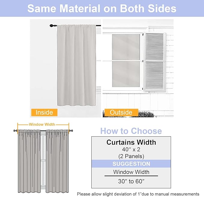 Simplebrand Ava Natural Short 36 Inches Blackout Curtain 2 Panels Set, Half Window Rod Pocket Privacy Curtain Tiers for Kitchen, Curtains Blackout for Bathroom Shades, W40 x L36 Inch, Natural