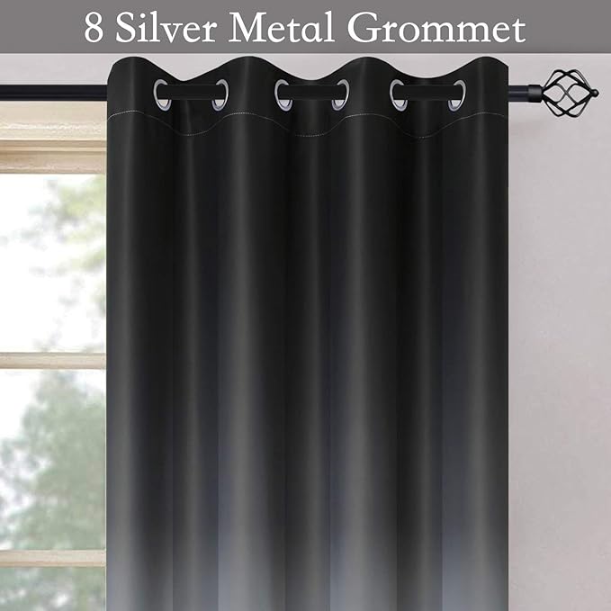 SimpleHome Ombre Room Darkening Curtains for Living Room, Light Blocking Gradient Black to Grey White Thick Thermal Insulated Grommet Window Curtains/Drapes for Bedroom, 2 Panels, 52x72 inches Length
