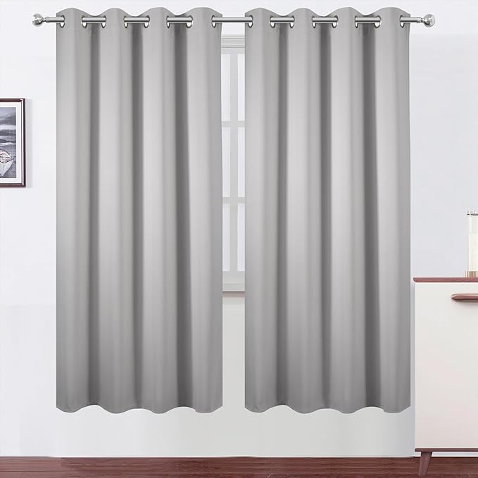 LEMOMO Blackout Curtains 66 x 72 Inch Long Light Grey Curtains Set of 2 Panels Room Darkening Curtains for Bedroom and Living Room