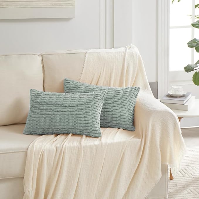 Fancy Homi 4 Packs Decorative Throw Pillow Covers for Living Room Couch Bed, Modern Farmhouse Boho Home Decor, Accent Cushion Case (12 x 24-Inch, Grey Blue)