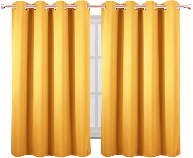 LEMOMO Blackout Curtains 66 x 54 Inch Long Yellow Curtains Set of 2 Panels Room Darkening Curtains for Bedroom and Living Room