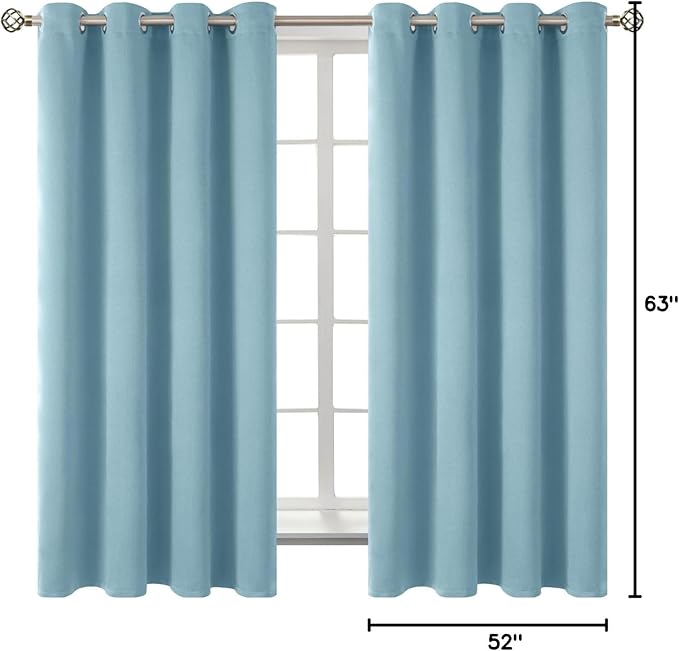 BGment Room Darkening Curtains 63 Inches Long - Grommet Thermal Insulated Drapes Window Treatment Curtains for Bedroom, 2 Panels, 52 x 63 Inch, Greyish Blue