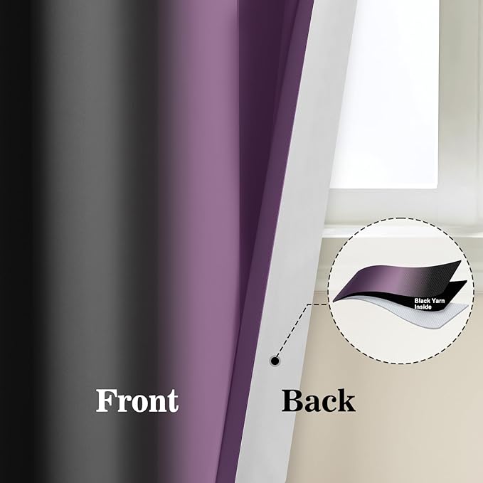 Yakamok Blackout Ombre Purple and Black Curtains for Bedroom, Gradient Room Darkening Curtains, Grommet Thermal Insulated Light Blocking Window Drapes/Curtain for Living Room,52 x 72 Inch,2 Panels