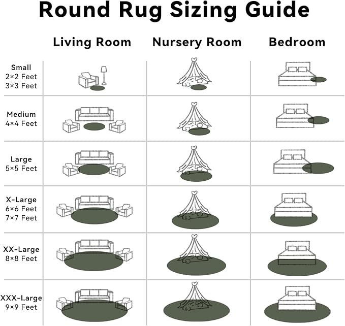 OLANLY Olive Green Round Rugs for Bedroom - Machine Washable, 9 ft Circle Area Rugs for Living Room, Soft and Fluffy Shaggy Carpet for Teen Girl and Boys, Nursery Rooms, Dorms, Home Decor Aesthetic