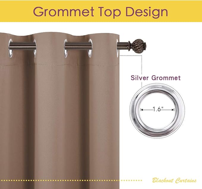 NICETOWN Blackout Window Curtains and Drapes for Kitchen, Window Treatment Thermal Insulated Solid Grommet Blackout Drapery Panels (Set of 2 Panels, 42 by 45 Inch, Cappuccino)