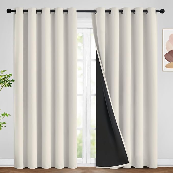 SimpleHome 100% Blackout Curtains for Bedroom,Thermal Insulated Cream Grommet Window Drapes Room Darkening Curtains for Living Room with Black Back,62 x 84 Inch,2 Panels