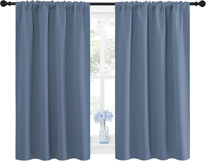 NICETOWN Blackout Curtains for Bedroom, Blackout Curtain Panels, Window Treatment Energy Saving Thermal Insulated Solid Rod Pocket Blackout Drapes/Draperies (Stone Blue, 1 Pair, 42 by 45-inch)