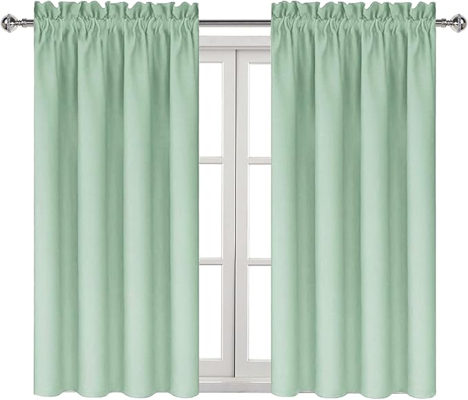 DWCN Blackout Curtains Room Darkening Thermal Insulated Bedroom Curtains Window Curtain Panels, 42 x 45 inches Long, Set of 2 Light Green Rod Pocket Drapes