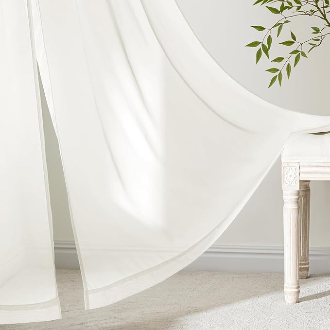 MIULEE Ivory Sheer Curtains 84 Inches Long, 4 Panels Set, Light Filtering Rod Pocket Voile Drapes for Living Room and Bedroom, Airy Soft Fabric Window Treatments, 42 x 84 Inches