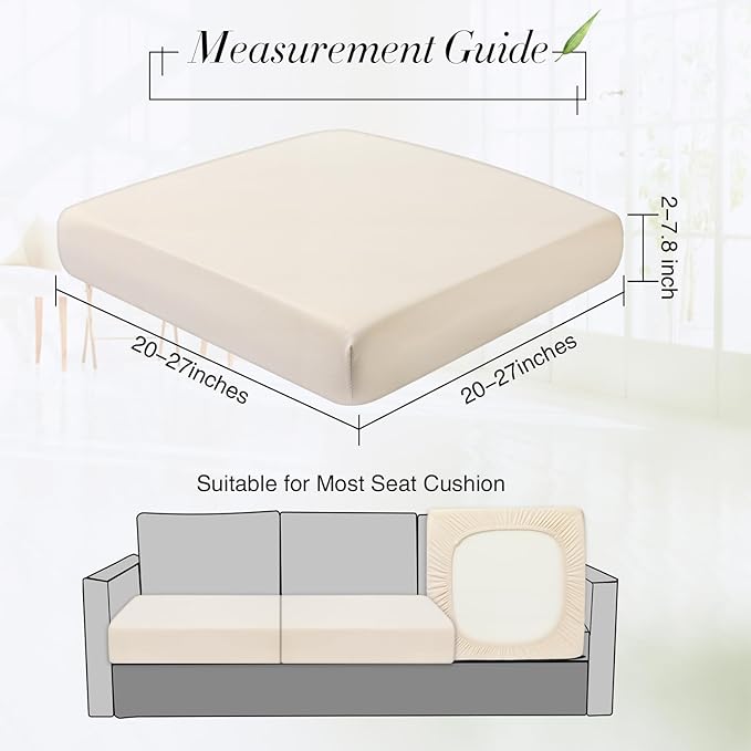 Newwiee Set of 4 Stretch Patio Cushion Covers Sofa Couch Seat Chair Slipcovers Cushion Cover Replacement Furniture Protector for Pets Washable(Beige,Seat Cover,Solid)