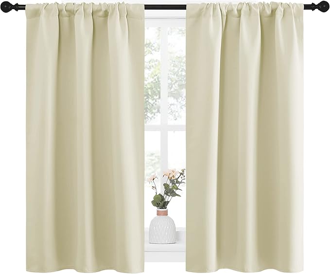 NICETOWN Kitchen Curtains, Short Blackout Curtains & Drapes, Small Window Draperies for Dining Room, Cupboard (Beige, 34 in x 45 in (W x L), Set of 2)