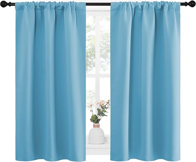 NICETOWN Kitchen Curtains, Short Blackout Curtains & Drapes, Home Decoration Privacy Thermal Insulated Curtains for Unicorn Theam Room (Teal Blue, 34" Wide, 45" Long, 2 PCs)