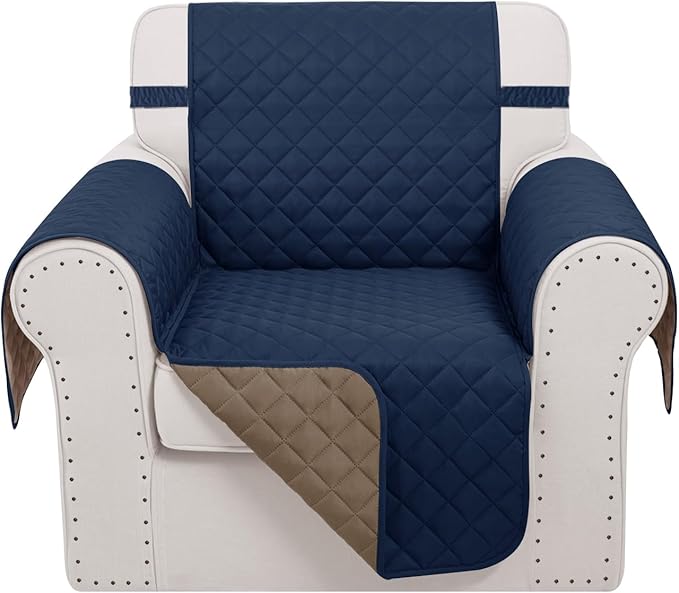 Recliner Chair Covers Reversible Sofa Cover Couch Cover for Pets Lazy Boy Furniture Protector(23''Chair,Navy/Camel)