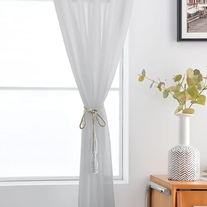 SpaceDresser Basic Rod Pocket Sheer Voile Window Curtain Panels Silver Grey 1 Pair 2 Panels 52 Width 96 Inch Long for Kitchen Bedroom Children Living Room Yard（Silver Grey, 52W x 96L）