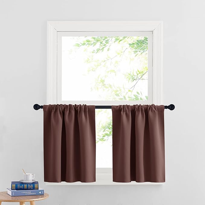 RYB HOME Cafe Blackout Curtains 24 inch Length, RV Curtains for Camper Windows, Mini Short Small Insulating Light UV Blocking Privacy Half Window Tiers, Width 42 by Length 24, Chocolate Brown, 2 Pcs