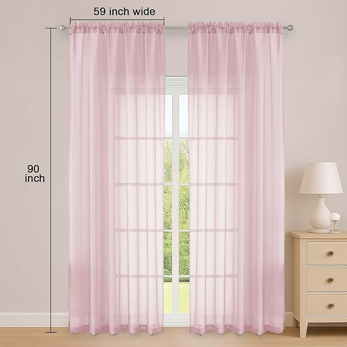 OWENIE Blush Sheer Curtain 90 Inches Long 2 Panels Set, Solid Filmy Drapes for Living Room Bedroom, Elegant Window Voile Sheer Curtain Panels Drapes, 2 Pcs, Each 59" Wx90 L Inch