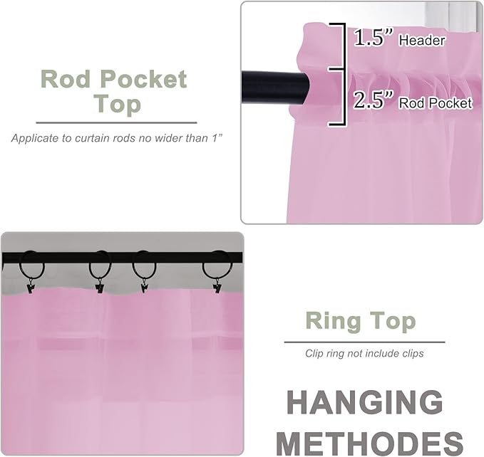 OWENIE Extra Long Pink Sheer Curtains 96 Inches Long 2 Panels Set, Soft Lightweight Airy Voile Sheer Curtain for Bedroom Living Room, Rod Pocket Solid Color Farmhouse Curtains, 59" Wx96 L Inch