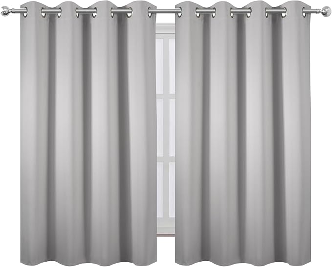 LEMOMO Blackout Curtains 66 x 54 Inch Long Light Grey Curtains Set of 2 Panels Room Darkening Curtains for Bedroom and Living Room