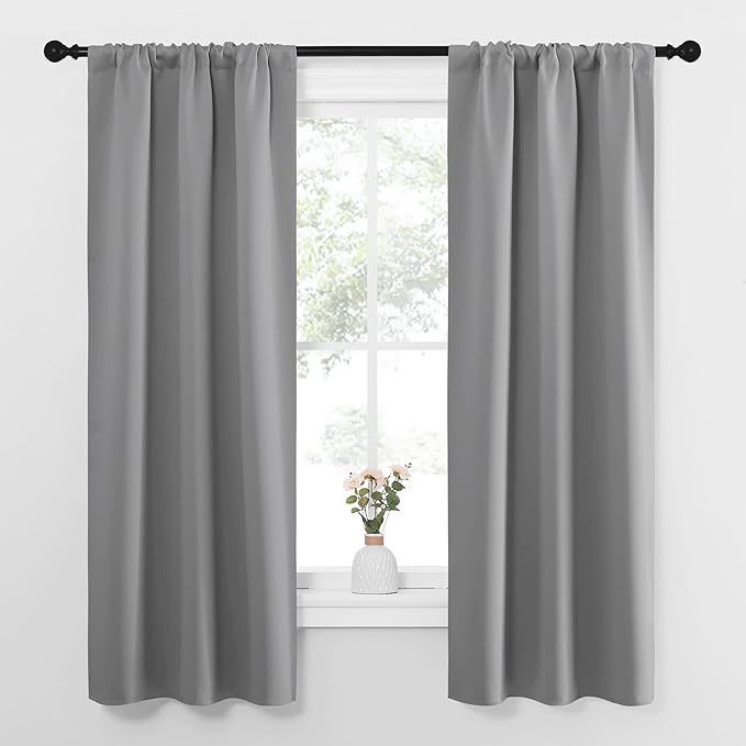 NICETOWN Kitchen Window Curtains 63 Long - Home Decoration Thermal Insulated Rod Pocket Blackout Blinds & Drapes for Small Windows (Silver Grey, 2 Panels, W34 x L63 -Inch)