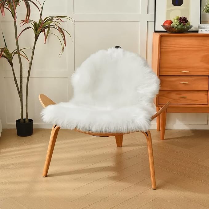 duduta White Faux Sheepskin Throw Rug 2x3 ft, Fluffy Shag Fur Chair Cover Small Bedside Dorm Rug Non Slip Washable