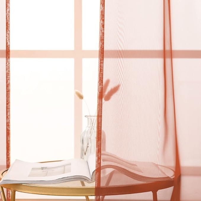 MIULEE Short Sheer Curtains 36 Inch Length for Kitchen Bathroom Cafe Half Window Treatment, Terracotta Rod Pocket Tier Fall Curtains 2 Panels 29x36 Inches Long, Burnt Orange