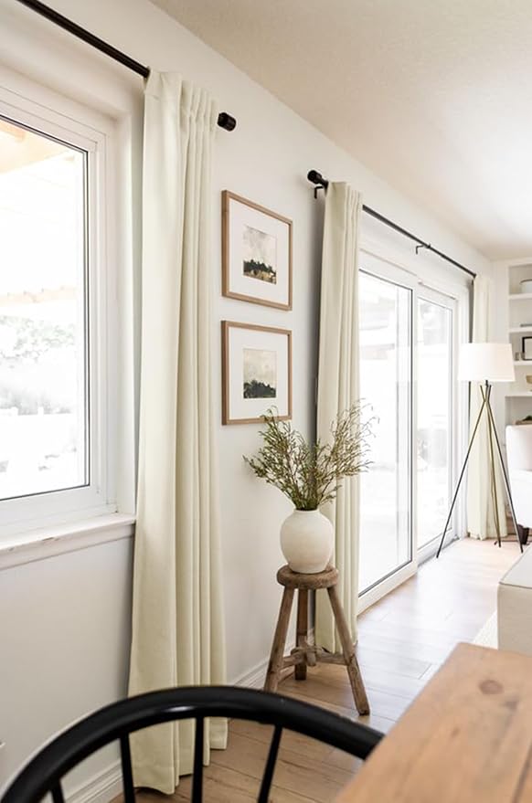 100% Blackout Shield Linen Blackout Curtains for Bedroom 84 Inches Long, Back Tab/Rod Pocket Living Room Drapes, Thermal Insulated Blackout Curtains 2 Panels Set, 50" W x 84" L, Light Cream