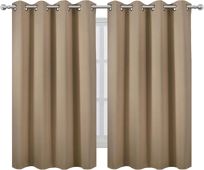 LEMOMO Blackout Curtains 66 x 54 Inch Long Natural Curtains Set of 2 Panels Room Darkening Curtains for Bedroom and Living Room