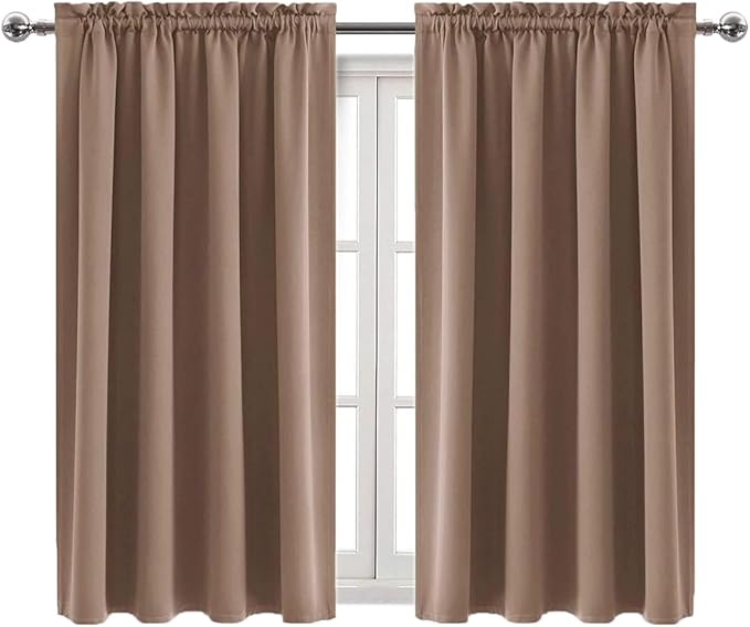 DWCN Blackout Curtains Room Darkening Thermal Insulated Bedroom Curtains Window Curtain Panels, 38 x 45 inches Long, Set of 2 Khaki Rod Pocket Drapes