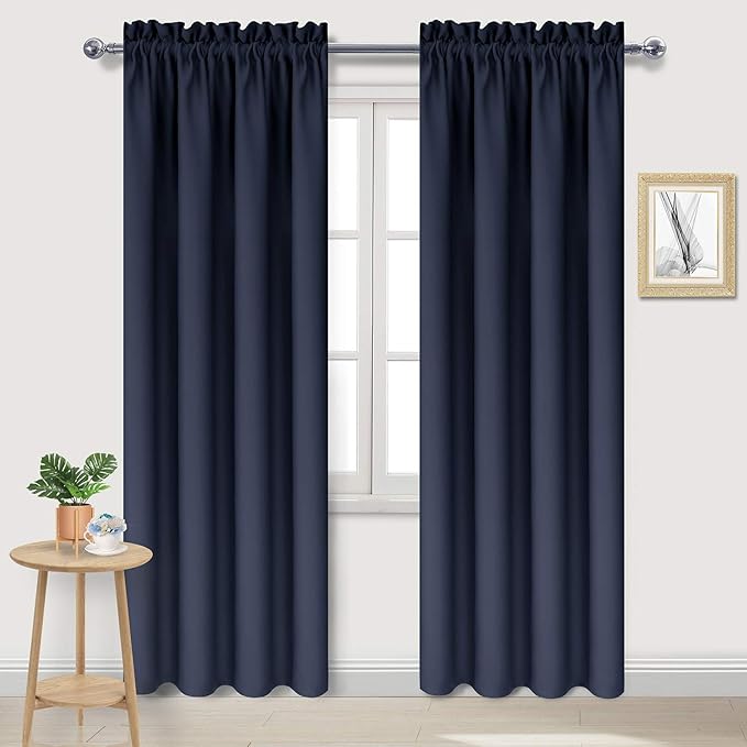 DWCN Navy Room Darkening Blackout Curtains - Thermal Insulated Privacy Energy Saving Window Curtain Drapes 38 x 72 inch Length, Set of 2 Bedroom Living Room Curtains