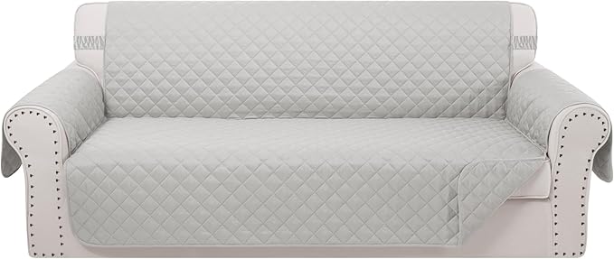 Reversible Sofa Covers Couch Cover Furniture Protector for Dogs Elastic Straps Water Resistant(Sofa,Light Grey/Light Grey)