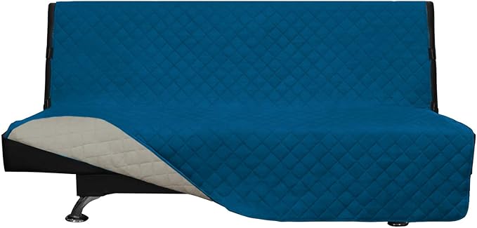 Easy-Going Futon Sofa Slipcover Reversible Sofa Cover Armless Cover Furniture Protector Couch Cover Water Resistant Pets, Kids, Children, Dog, Cat PeacockBlue/Beige