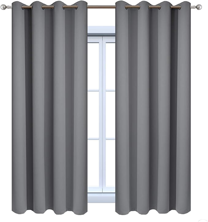 Yakamok Room Darkening Curtains Thermal Insulated Gray Blackout Curtain Panels Solid Grommet Top Window Drapes for Bedroom Living Room Decor(52x72 Inch, Grey, 2 Panels)