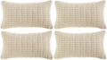 Fancy Homi 4 Packs Boho Cream Decorative Throw Pillow Covers 12x24 Inch for Living Room Couch Bed Sofa, Rustic Modern Farmhouse Home Decor, Soft Plush Corduroy Beige Cute Square Cushion Case 30x60 cm