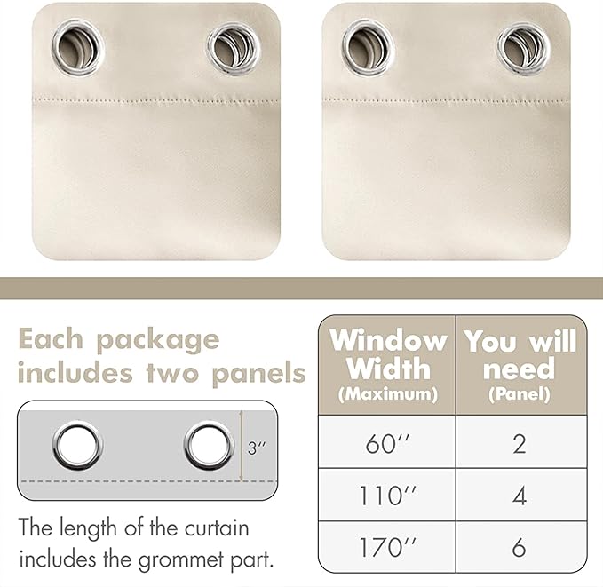 MIULEE Blackout Curtains 96 Inches Long for Bedroom Living Room Thermal Insulated Room Darkening Grommet Top Solid Light Blocking Drapery Set of 2 Window Panels Ivory
