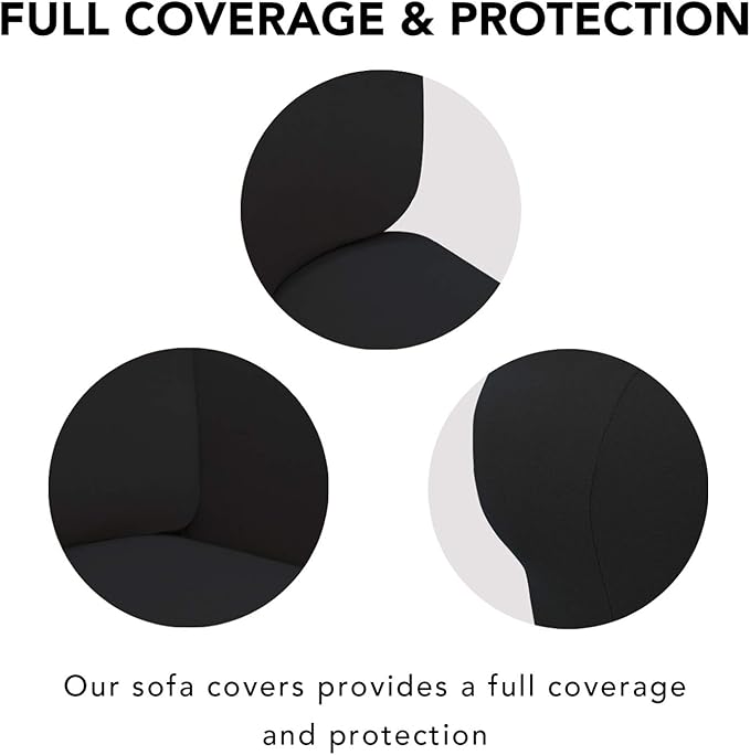PureFit Super Stretch 4 Seater Sofa Slipcover – Spandex Non Slip Soft Couch Sofa Cover, Washable Furniture Protector with Non Skid Foam and Elastic Bottom for Kids, Pets （XX Large, Black）