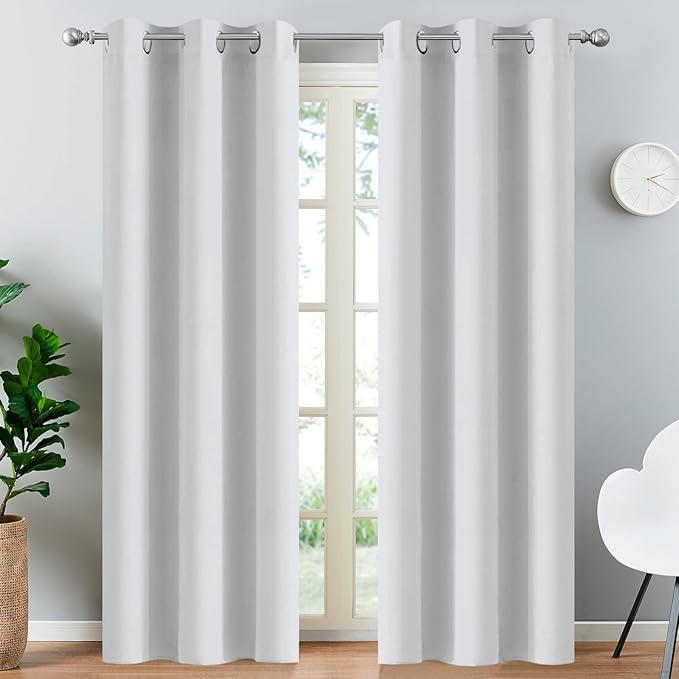 Yakamok 84 Inch Length Room Darking Curtains for Bedroom, Light Blocking Drapes Room Darkening Thermal Insulated Solid Grommet Panels for Living Room(38Wx84L, Greyish White, 2 Panels)