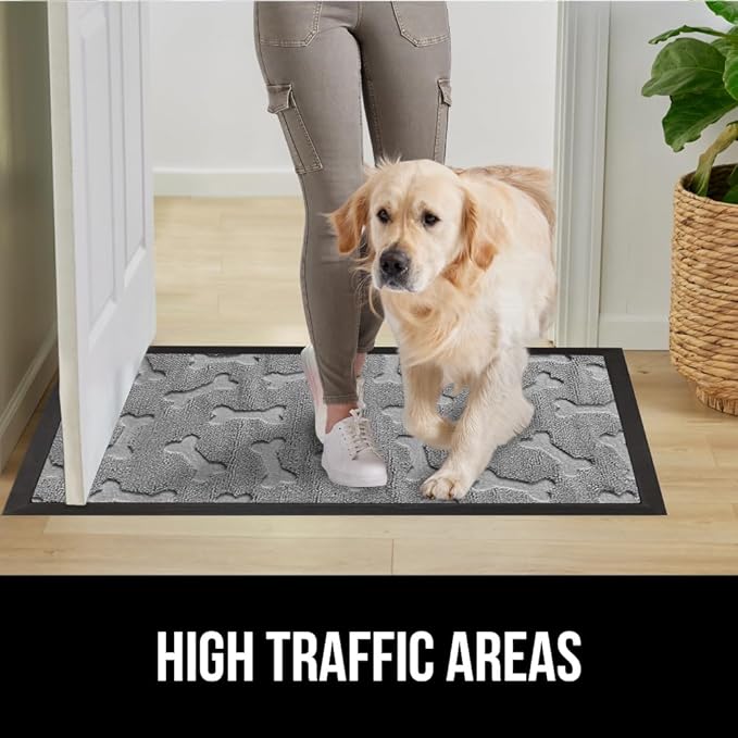 GORILLA GRIP 100% Waterproof All-Season WeatherMAX Doormat, US Designed Natural Rubber, Stain and Fade Resistant, Low Profile Indoor Outdoor Door Mats, Easy Clean Patio Mat, 29x17, Light Gray Bones