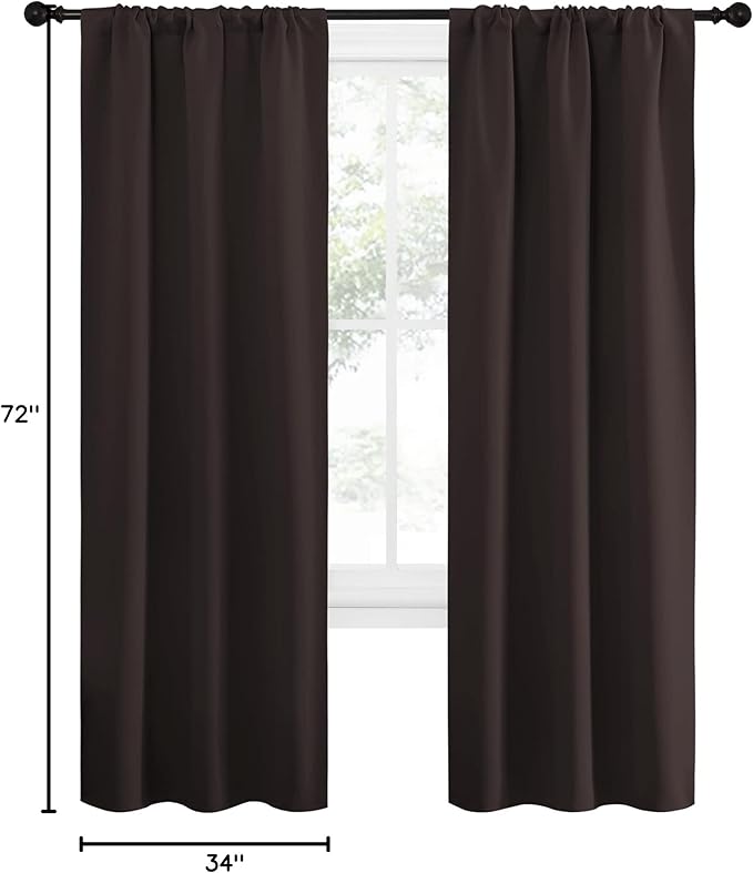 NICETOWN Blackout Curtains for Living Curtains, Thermal Insulated Noise Reducing Curtains & Drapes for Small Kitchen Window, Privacy Draperies (Toffee Brown, 34" Wide x 72" Long, 2 PCs)